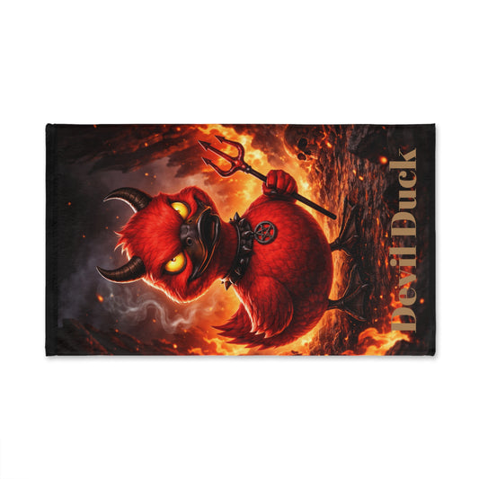 Devil Duck Hand Towel — Cute Fiery Demon Duck Kitchen & Bathroom Towel