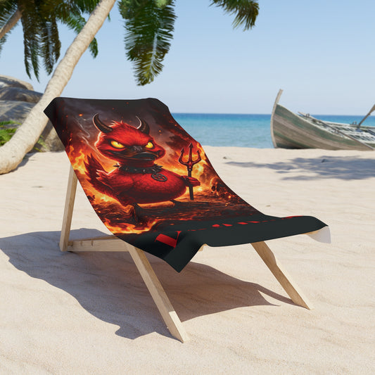 Devil Duck Beach Towel — Fiery Cartoon Demon Duck Design