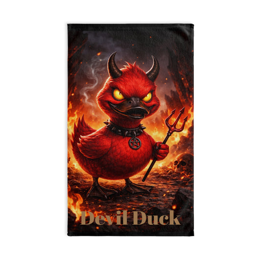 Devil Duck Hand Towel — Cute Fiery Demon Duck Kitchen & Bathroom Towel