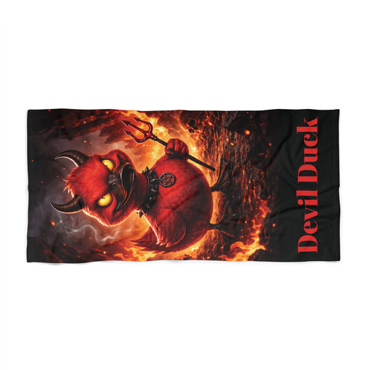 Devil Duck Beach Towel — Fiery Cartoon Demon Duck Design
