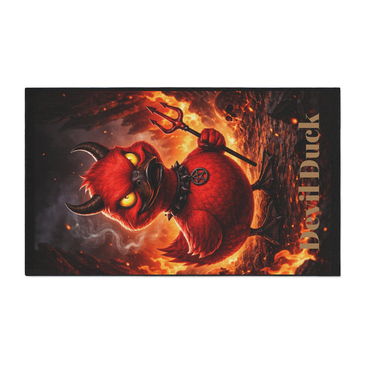 Devil Duck Heavy-Duty Floor Mat — Fiery Halloween Entry Rug