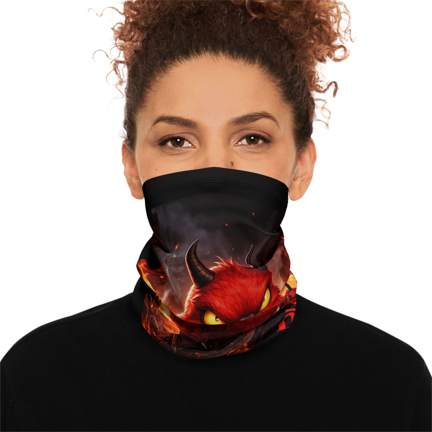 Devil Duck Winter Neck Gaiter — Fiery Cartoon Face Mask with Drawstring