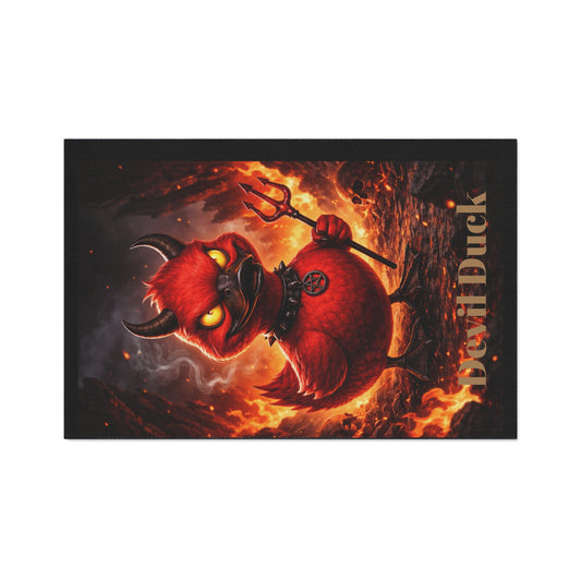 Devil Duck Heavy-Duty Floor Mat — Fiery Halloween Entry Rug