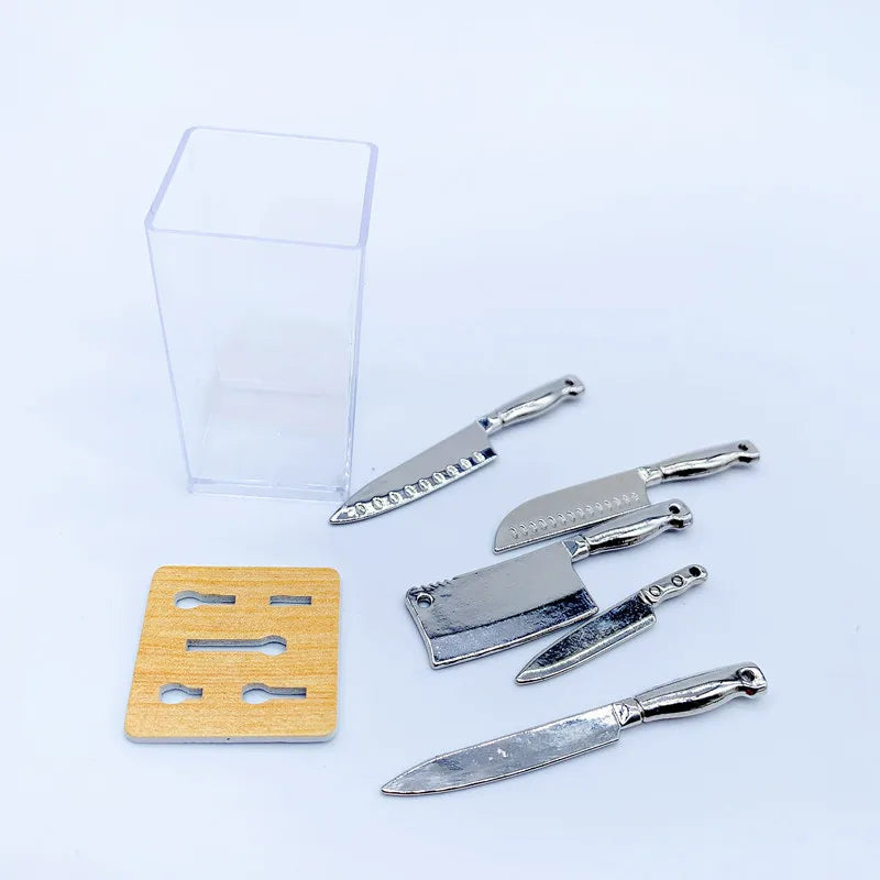 1 Set 1/6 Scale Miniature Knives Dollhouse Kitchen Decoratio Toys Mini Knife Rest Set Model Props For Bjd Ob11 Dolls Accessories