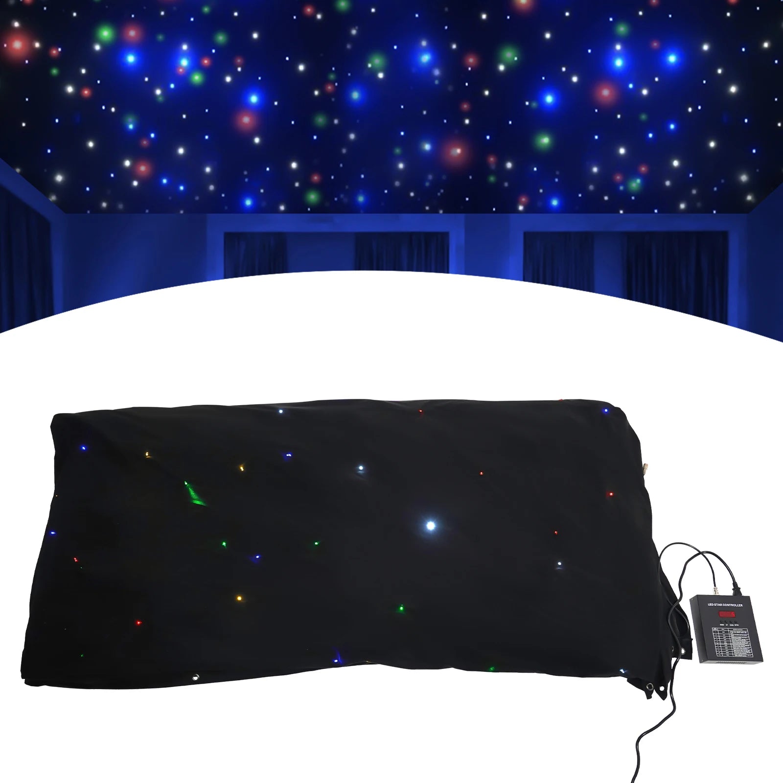 13 * 13ft RGBW LED Stage Backdrop, Velvet Star Curtain Drape Background Decor with DMX Control Voice Activated for Wedding Party